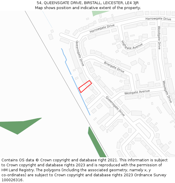 54, QUEENSGATE DRIVE, BIRSTALL, LEICESTER, LE4 3JR: Location map and indicative extent of plot