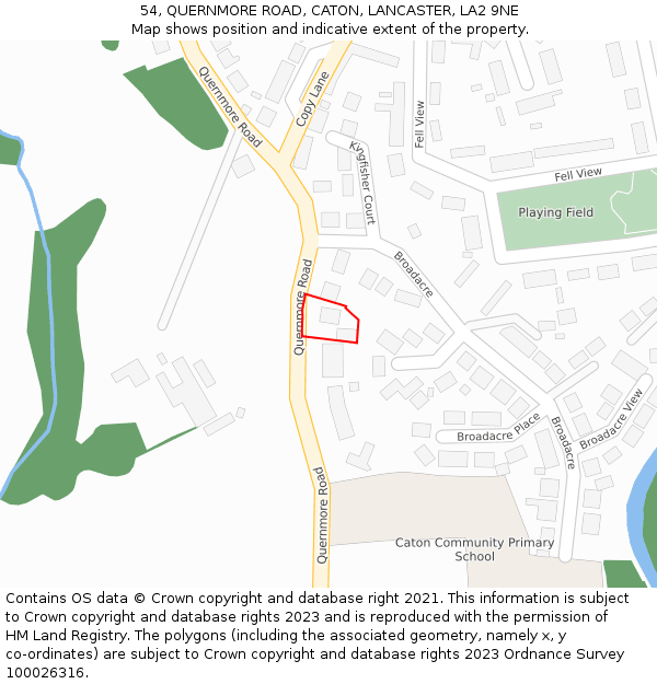 54, QUERNMORE ROAD, CATON, LANCASTER, LA2 9NE: Location map and indicative extent of plot