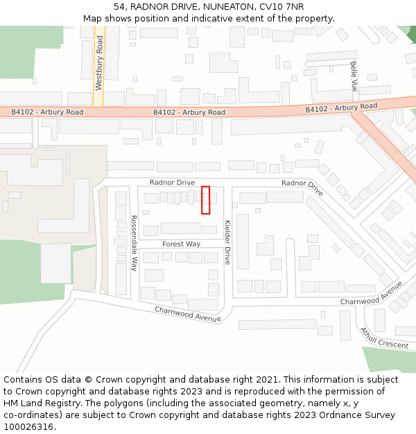 54, RADNOR DRIVE, NUNEATON, CV10 7NR: Location map and indicative extent of plot