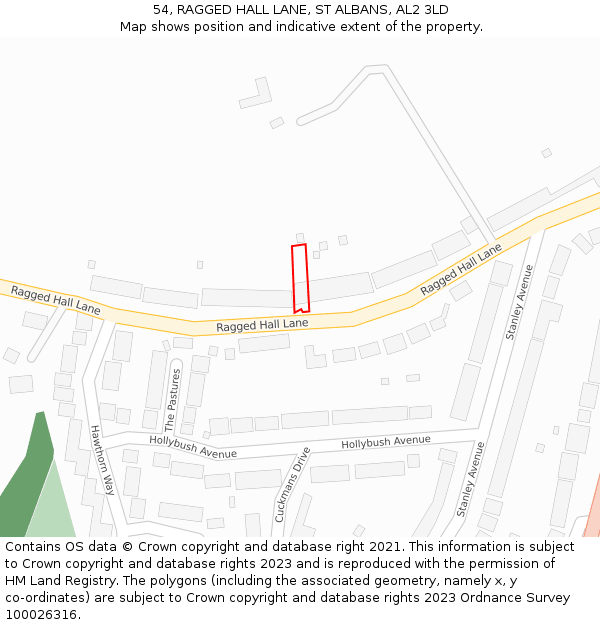 54, RAGGED HALL LANE, ST ALBANS, AL2 3LD: Location map and indicative extent of plot