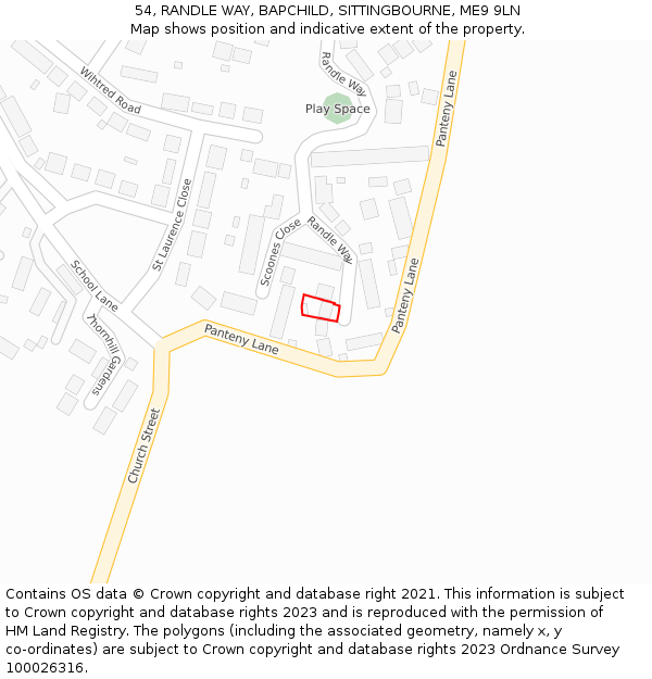 54, RANDLE WAY, BAPCHILD, SITTINGBOURNE, ME9 9LN: Location map and indicative extent of plot