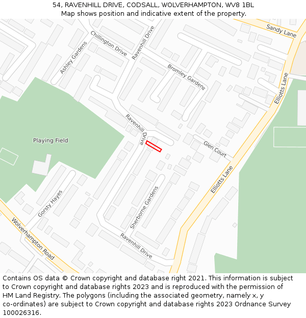 54, RAVENHILL DRIVE, CODSALL, WOLVERHAMPTON, WV8 1BL: Location map and indicative extent of plot