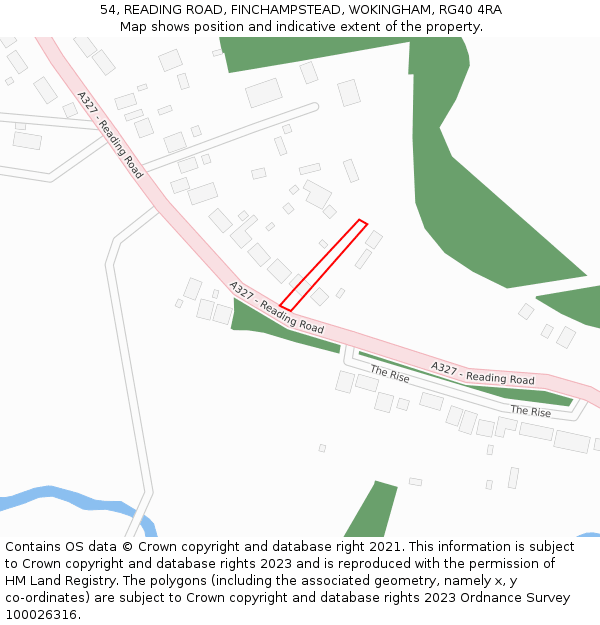 54, READING ROAD, FINCHAMPSTEAD, WOKINGHAM, RG40 4RA: Location map and indicative extent of plot
