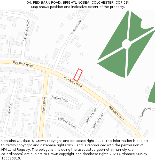 54, RED BARN ROAD, BRIGHTLINGSEA, COLCHESTER, CO7 0SJ: Location map and indicative extent of plot