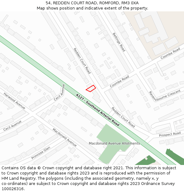 54, REDDEN COURT ROAD, ROMFORD, RM3 0XA: Location map and indicative extent of plot