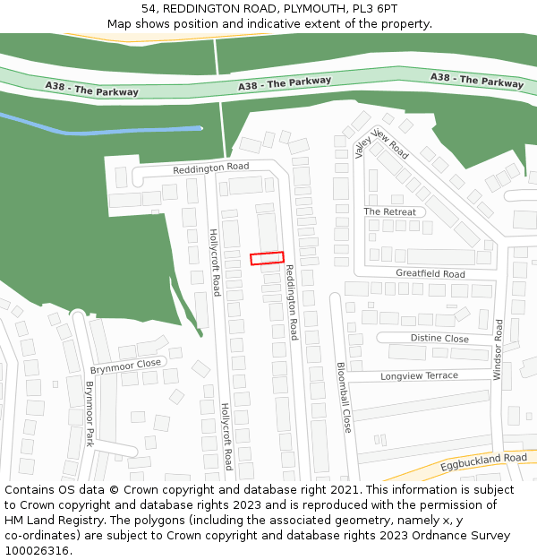 54, REDDINGTON ROAD, PLYMOUTH, PL3 6PT: Location map and indicative extent of plot