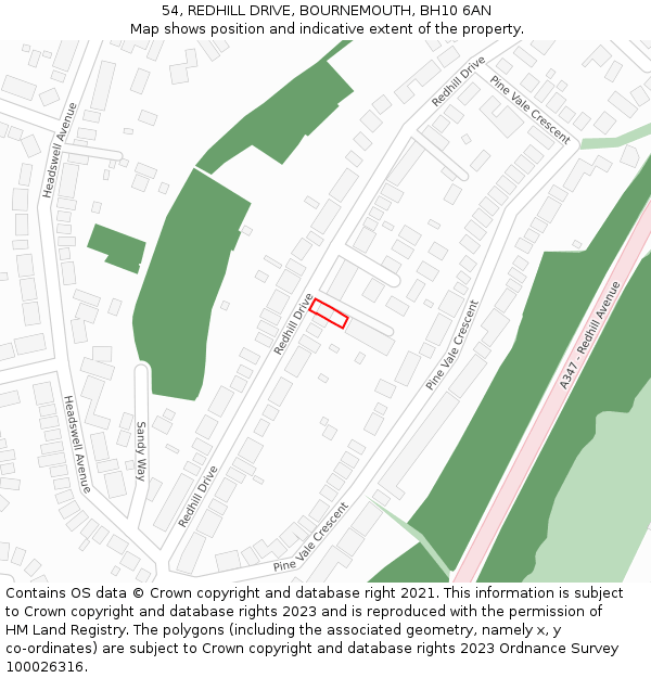 54, REDHILL DRIVE, BOURNEMOUTH, BH10 6AN: Location map and indicative extent of plot