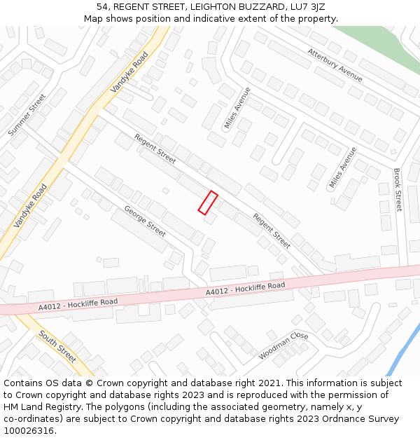 54, REGENT STREET, LEIGHTON BUZZARD, LU7 3JZ: Location map and indicative extent of plot