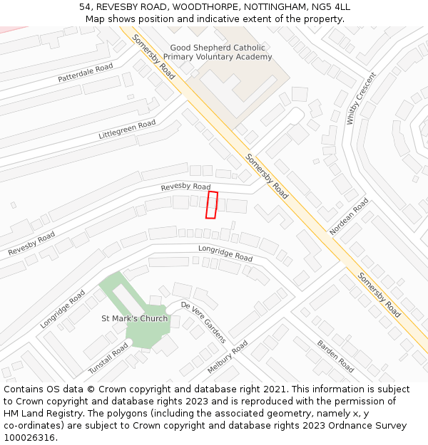 54, REVESBY ROAD, WOODTHORPE, NOTTINGHAM, NG5 4LL: Location map and indicative extent of plot