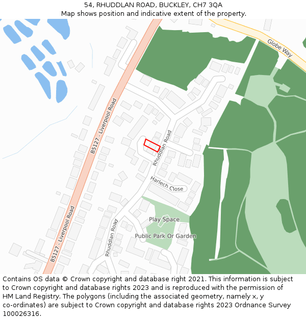 54, RHUDDLAN ROAD, BUCKLEY, CH7 3QA: Location map and indicative extent of plot