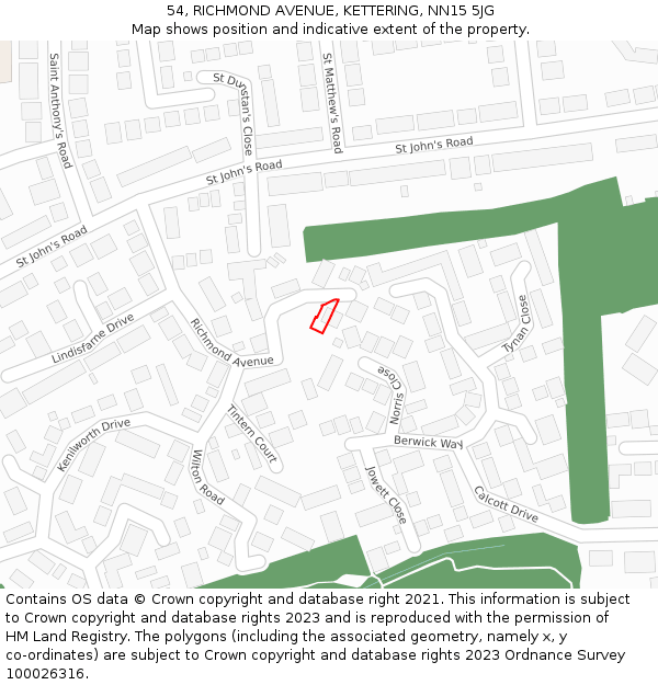 54, RICHMOND AVENUE, KETTERING, NN15 5JG: Location map and indicative extent of plot