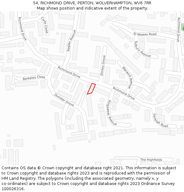 54, RICHMOND DRIVE, PERTON, WOLVERHAMPTON, WV6 7RR: Location map and indicative extent of plot