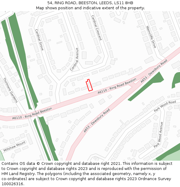 54, RING ROAD, BEESTON, LEEDS, LS11 8HB: Location map and indicative extent of plot