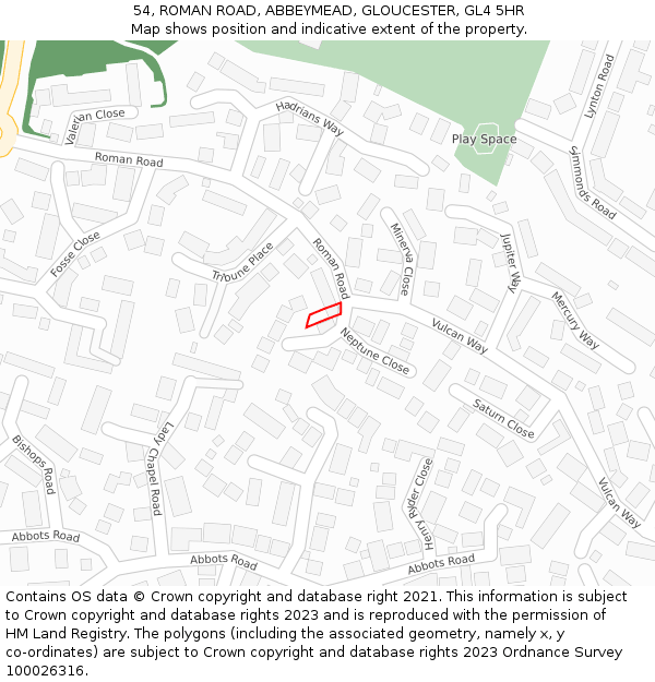 54, ROMAN ROAD, ABBEYMEAD, GLOUCESTER, GL4 5HR: Location map and indicative extent of plot