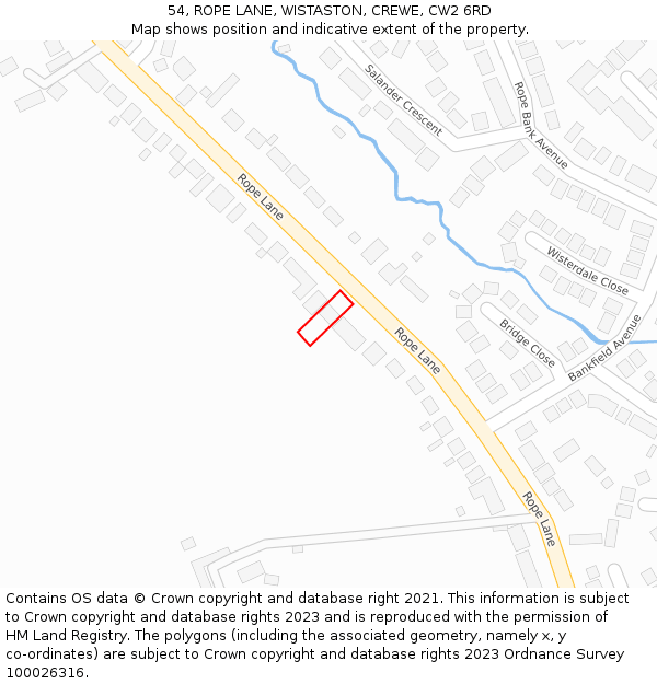 54, ROPE LANE, WISTASTON, CREWE, CW2 6RD: Location map and indicative extent of plot