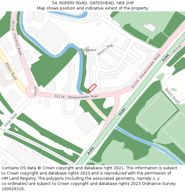 54, ROPERY ROAD, GATESHEAD, NE8 2HP: Location map and indicative extent of plot