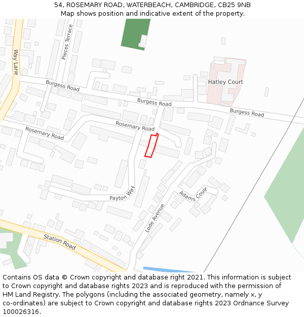 54, ROSEMARY ROAD, WATERBEACH, CAMBRIDGE, CB25 9NB: Location map and indicative extent of plot