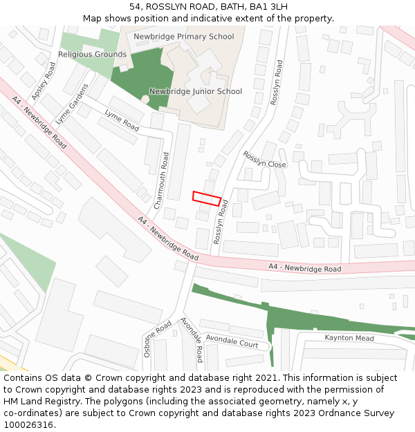 54, ROSSLYN ROAD, BATH, BA1 3LH: Location map and indicative extent of plot