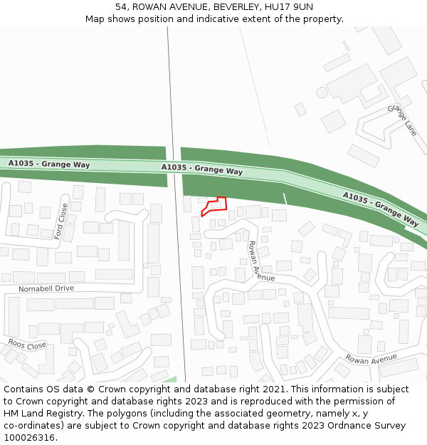 54, ROWAN AVENUE, BEVERLEY, HU17 9UN: Location map and indicative extent of plot