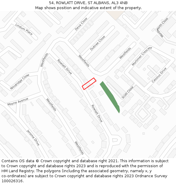 54, ROWLATT DRIVE, ST ALBANS, AL3 4NB: Location map and indicative extent of plot