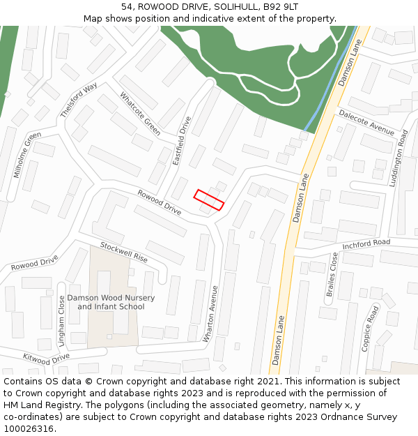 54, ROWOOD DRIVE, SOLIHULL, B92 9LT: Location map and indicative extent of plot