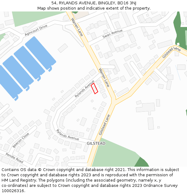 54, RYLANDS AVENUE, BINGLEY, BD16 3NJ: Location map and indicative extent of plot