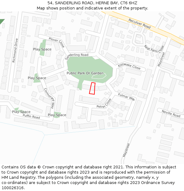 54, SANDERLING ROAD, HERNE BAY, CT6 6HZ: Location map and indicative extent of plot