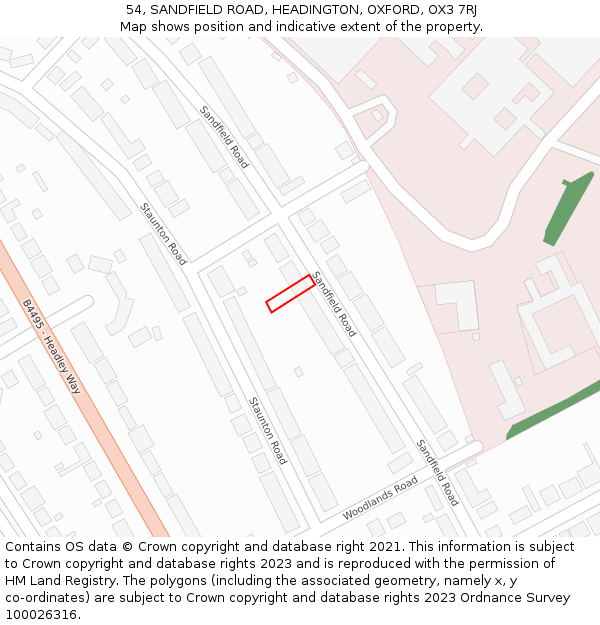 54, SANDFIELD ROAD, HEADINGTON, OXFORD, OX3 7RJ: Location map and indicative extent of plot