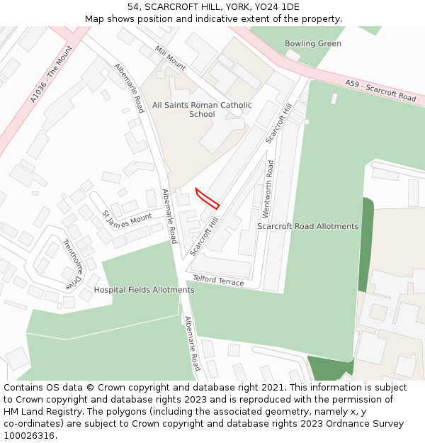 54, SCARCROFT HILL, YORK, YO24 1DE: Location map and indicative extent of plot