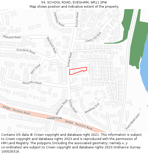 54, SCHOOL ROAD, EVESHAM, WR11 2PW: Location map and indicative extent of plot