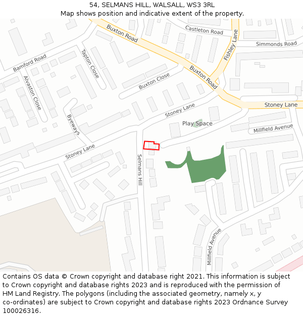 54, SELMANS HILL, WALSALL, WS3 3RL: Location map and indicative extent of plot