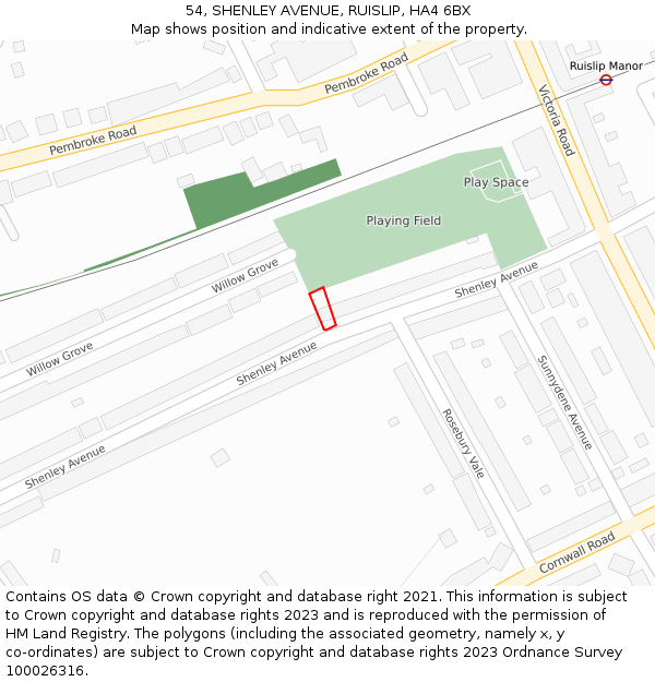 54, SHENLEY AVENUE, RUISLIP, HA4 6BX: Location map and indicative extent of plot