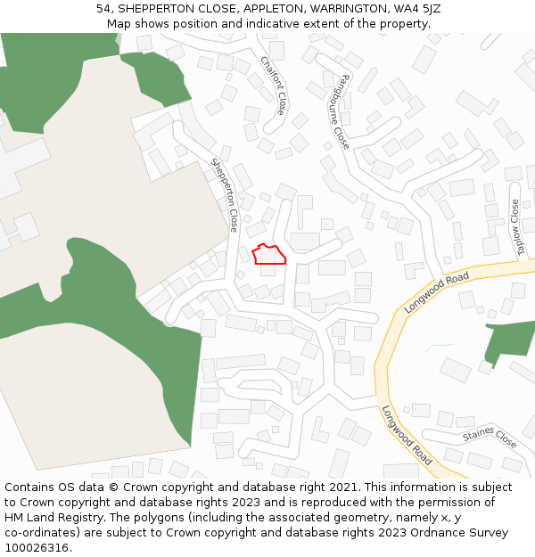 54, SHEPPERTON CLOSE, APPLETON, WARRINGTON, WA4 5JZ: Location map and indicative extent of plot