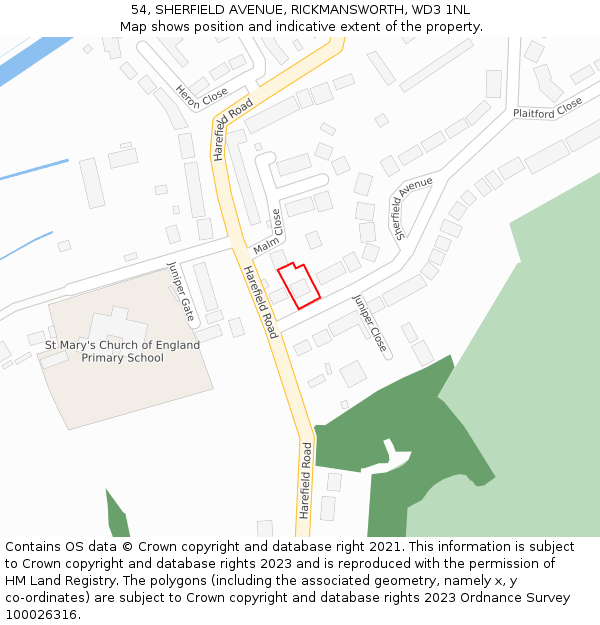 54, SHERFIELD AVENUE, RICKMANSWORTH, WD3 1NL: Location map and indicative extent of plot