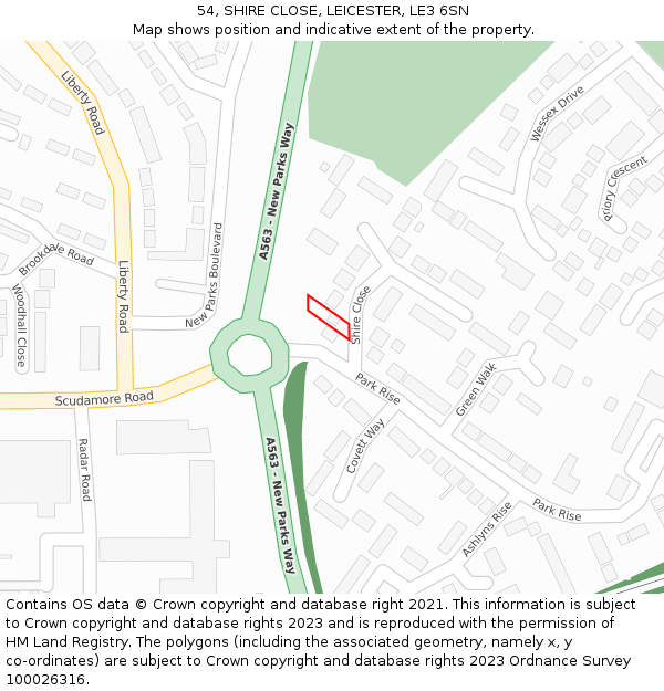 54, SHIRE CLOSE, LEICESTER, LE3 6SN: Location map and indicative extent of plot