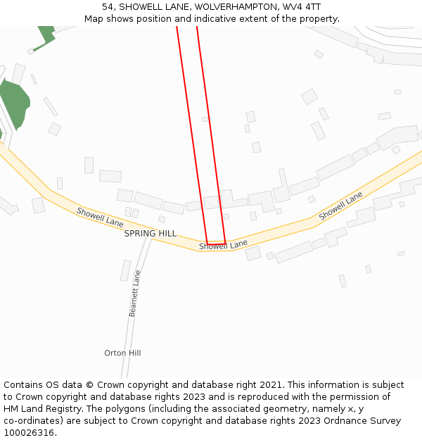 54, SHOWELL LANE, WOLVERHAMPTON, WV4 4TT: Location map and indicative extent of plot