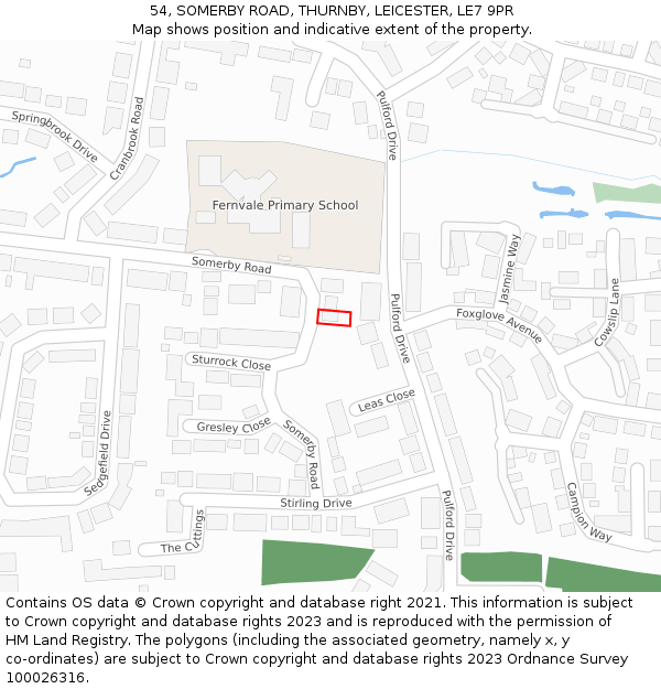 54, SOMERBY ROAD, THURNBY, LEICESTER, LE7 9PR: Location map and indicative extent of plot