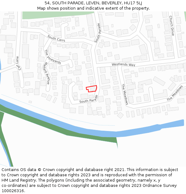 54, SOUTH PARADE, LEVEN, BEVERLEY, HU17 5LJ: Location map and indicative extent of plot