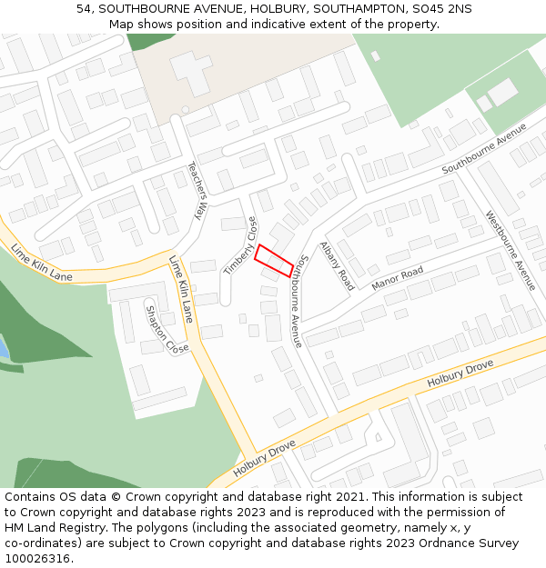 54, SOUTHBOURNE AVENUE, HOLBURY, SOUTHAMPTON, SO45 2NS: Location map and indicative extent of plot