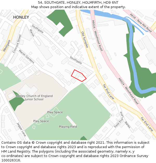 54, SOUTHGATE, HONLEY, HOLMFIRTH, HD9 6NT: Location map and indicative extent of plot