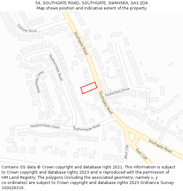 54, SOUTHGATE ROAD, SOUTHGATE, SWANSEA, SA3 2DA: Location map and indicative extent of plot