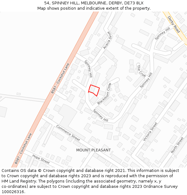 54, SPINNEY HILL, MELBOURNE, DERBY, DE73 8LX: Location map and indicative extent of plot