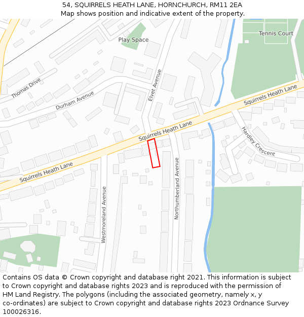 54, SQUIRRELS HEATH LANE, HORNCHURCH, RM11 2EA: Location map and indicative extent of plot