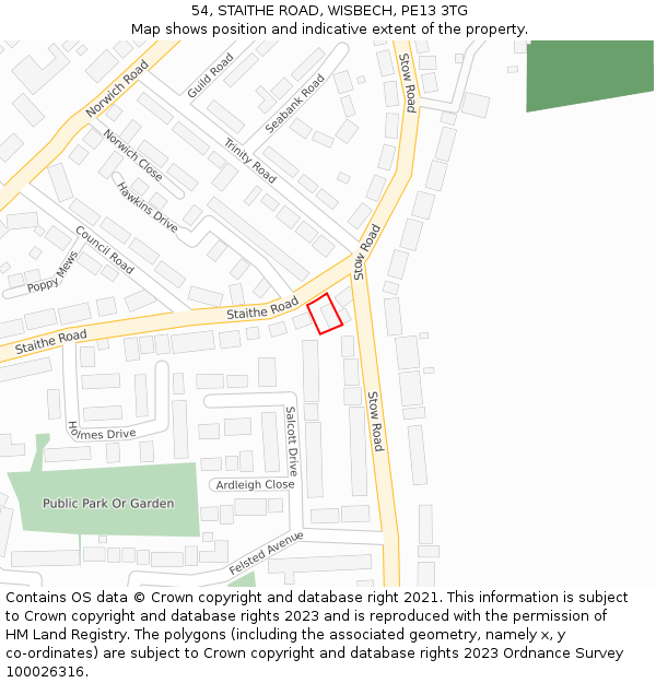 54, STAITHE ROAD, WISBECH, PE13 3TG: Location map and indicative extent of plot