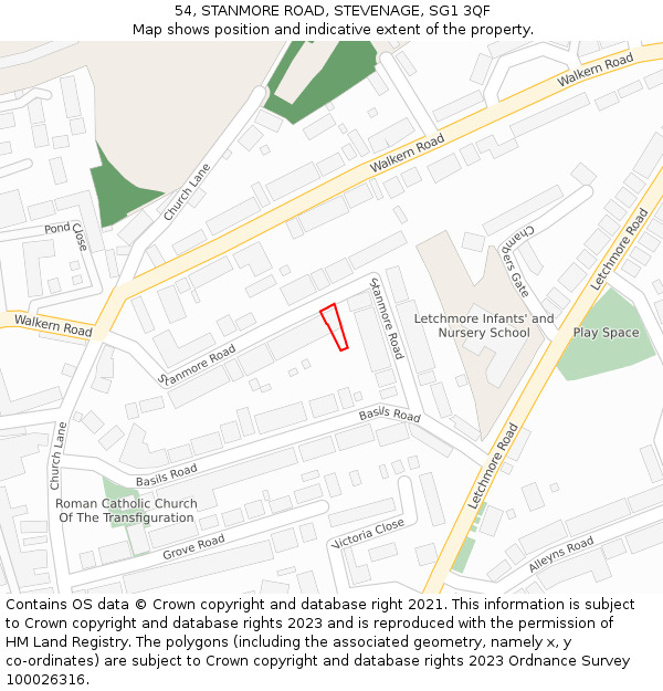 54, STANMORE ROAD, STEVENAGE, SG1 3QF: Location map and indicative extent of plot