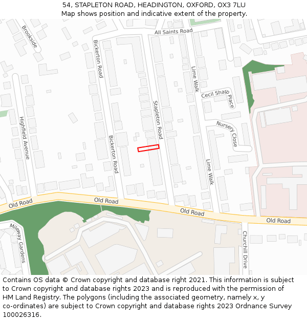 54, STAPLETON ROAD, HEADINGTON, OXFORD, OX3 7LU: Location map and indicative extent of plot