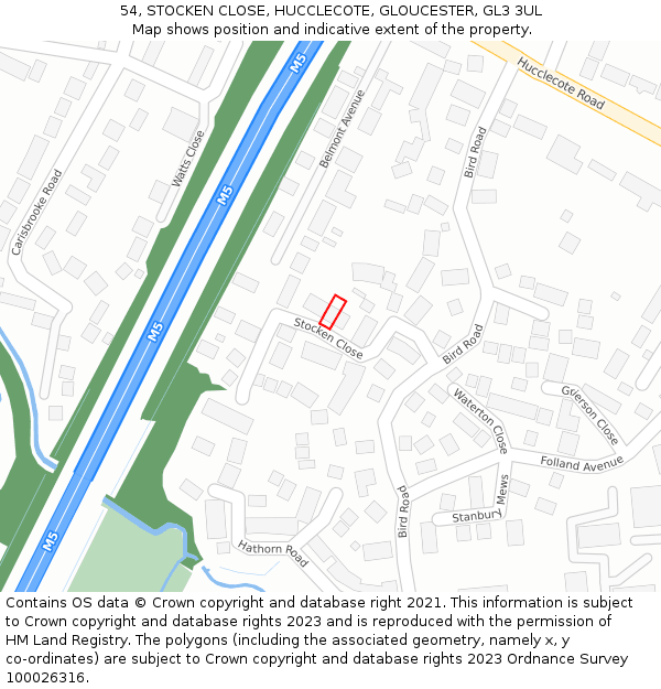 54, STOCKEN CLOSE, HUCCLECOTE, GLOUCESTER, GL3 3UL: Location map and indicative extent of plot