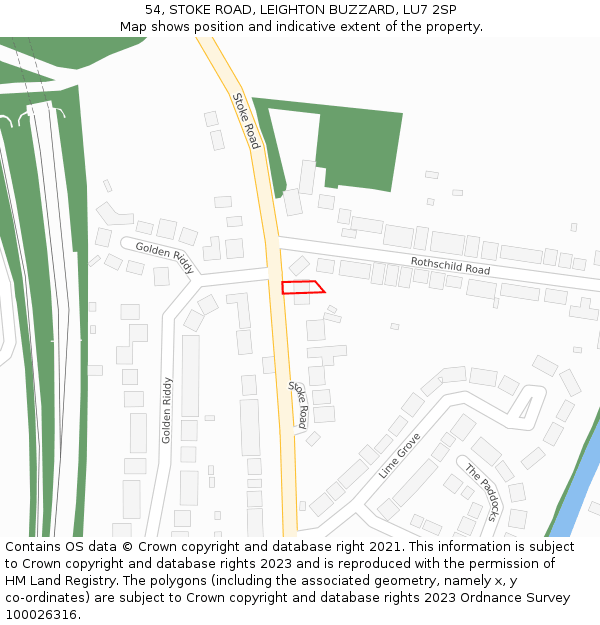 54, STOKE ROAD, LEIGHTON BUZZARD, LU7 2SP: Location map and indicative extent of plot