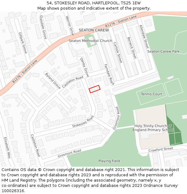 54, STOKESLEY ROAD, HARTLEPOOL, TS25 1EW: Location map and indicative extent of plot