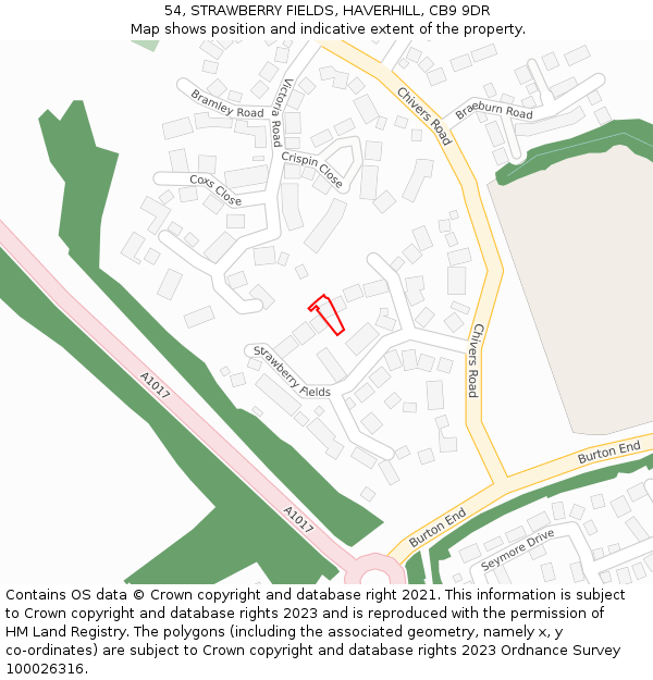 54, STRAWBERRY FIELDS, HAVERHILL, CB9 9DR: Location map and indicative extent of plot